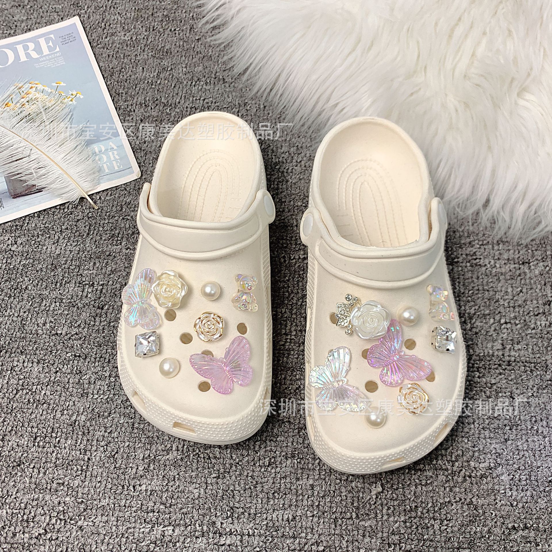 K122-purple 흰 나비 장미 세트 (신발 제외)