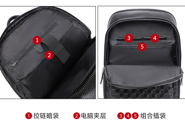 Ba lô nam da bò thật dung tích lớn 15.6 inch đựng laptop, túi du lịch 30×17×41 cm — Màu đen 1, Màu đen 2 chi tiết 12