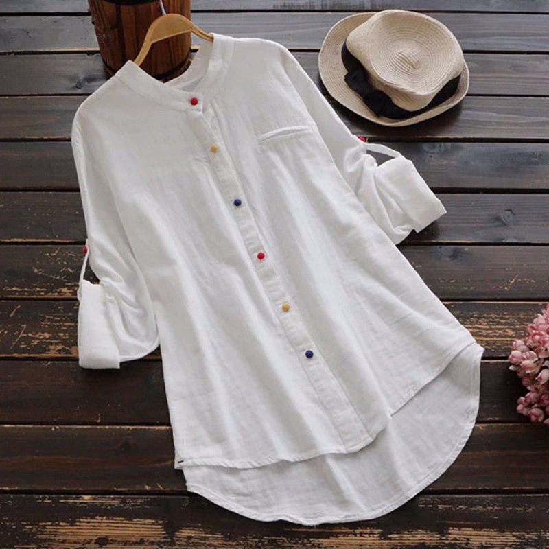Demi-season solid shirt, Amazon, cotton and linen, oversize, plus size