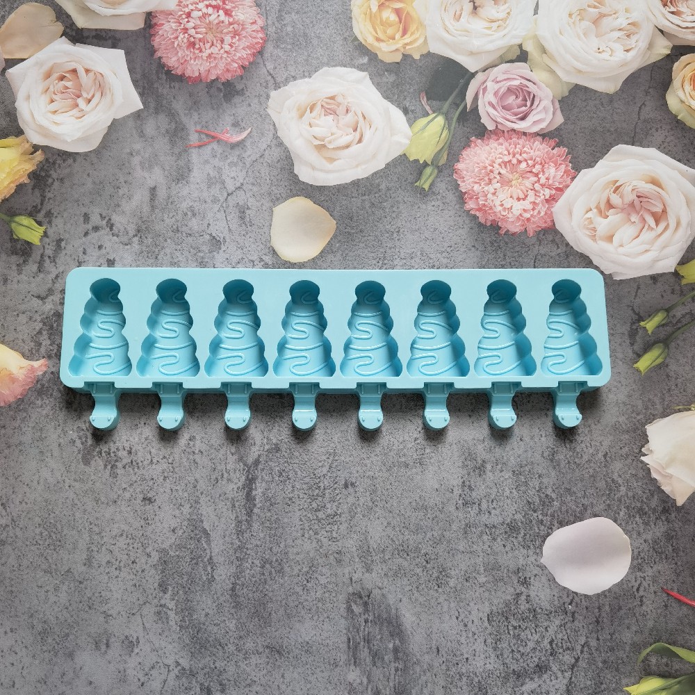 8连圣诞树雪糕35巧克力硅胶模具蛋糕布丁甜点模具肥皂烘焙用具蓝