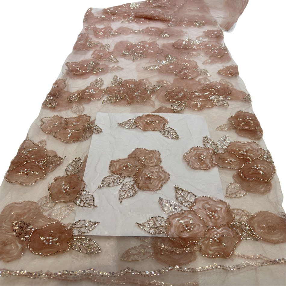 Fábrica de flores en stock sequinilla tela bordada tridimensional transpirable hueco hermoso vestido de boda vestido de moda vestido ligero image 14