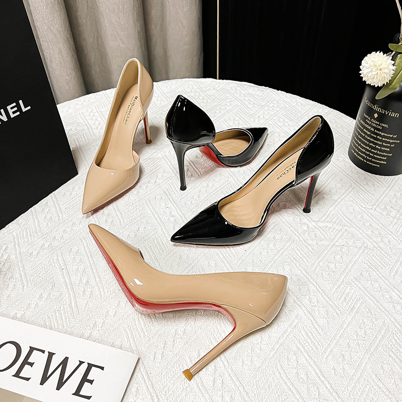 French-Style Red-Soled Pointed-Toe High Heels for Women, Stiletto Heels, Autumn and Winter Shallow Mouth, Sexy and Elegant, Versatile, Light Luxury and High-End Feel