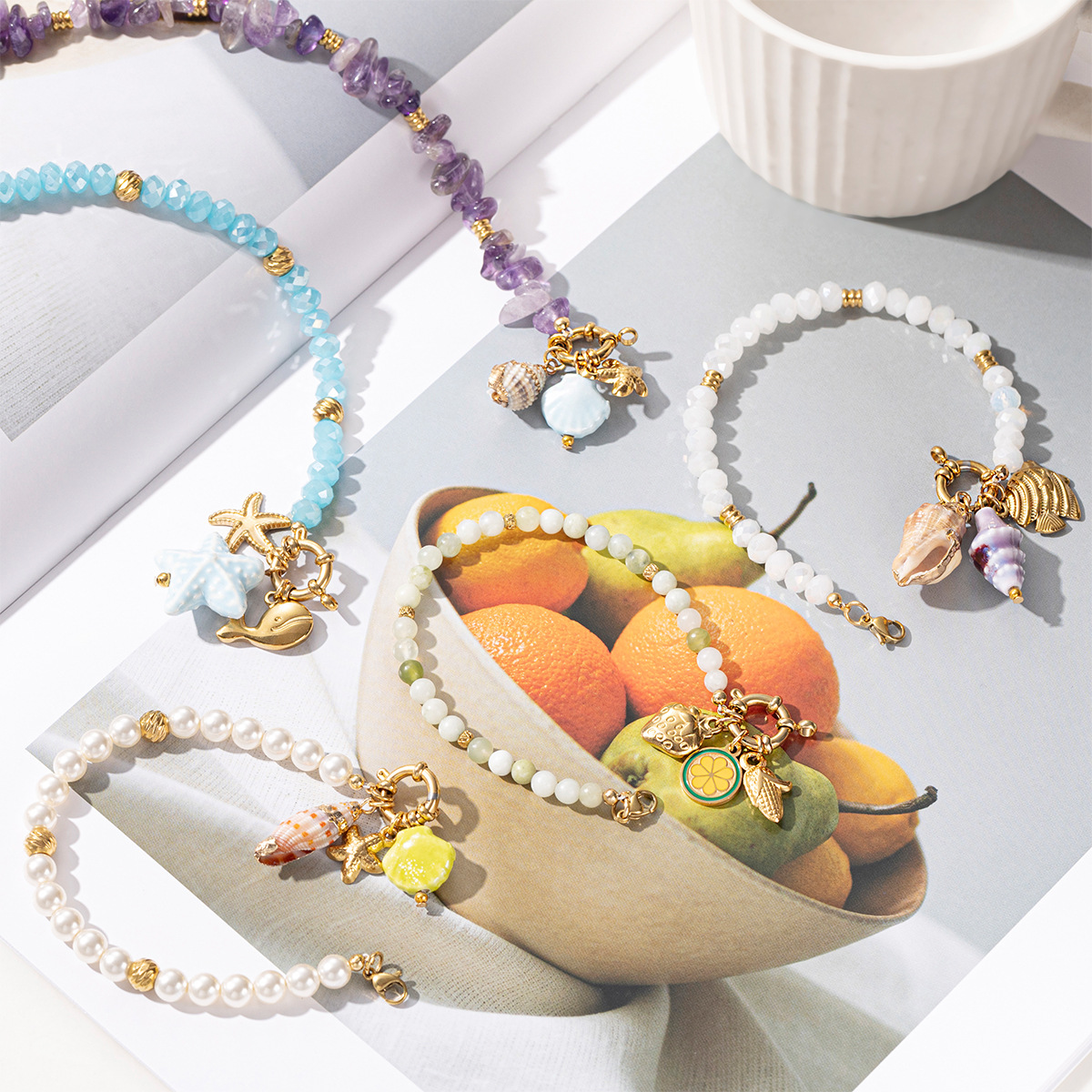 Tena Europa y América Accesorios de acero de titanio Pulsera Ligero Lujo Alta Sensación Natural Piedra Natural Pulsera de concha Joyas transfronterizas con cuentas