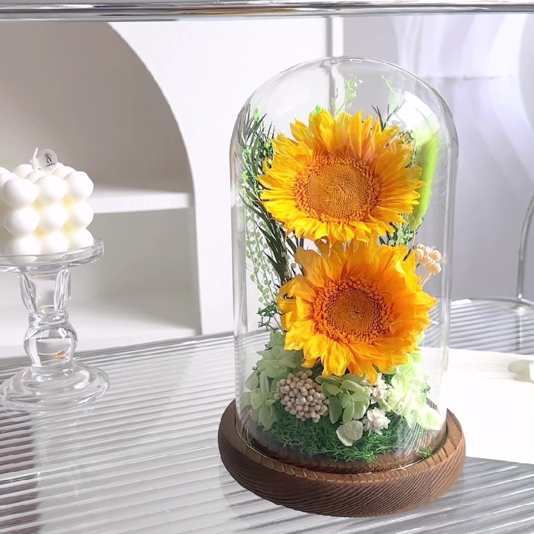 Girasoles al por mayor flor inmortal cubierta de vidrio flores de sol verdaderas flores de escritorio decoración de alta calidad regalos creativos