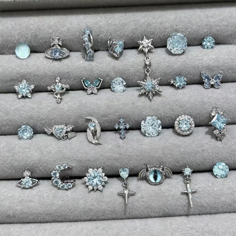 F136 titanium alloy ultra-shiny glacier blue series ear bone stud, 1.2mm thick, 0.9mm inner thread, spiral ear stud, ear accessory F136 titanium alloy ultra-shiny glacier blue series ear bone stud, 1.2mm thick, 0.9mm inner thread, spiral ear stud, ear accessory