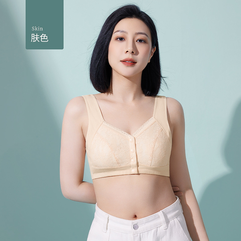 Ropa interior de madre sujetador con hebilla delantera para mujer sin anillo de acero para mujeres de mediana edad y ancianas, sujetador de chaleco fruncido de gran tamaño, estilo fino verano