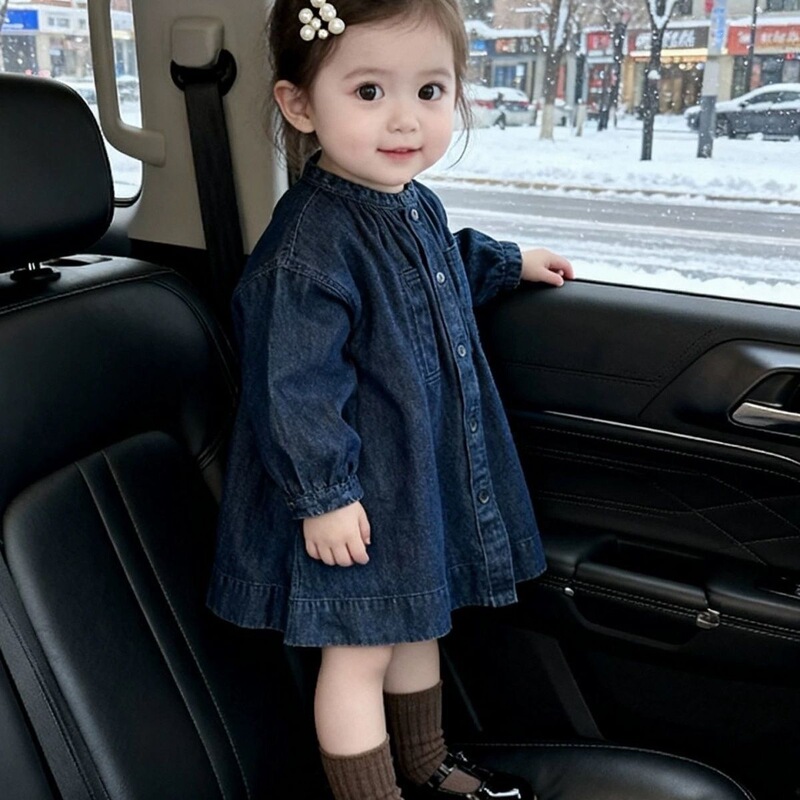 Children's clothing, girls' dress, spring new collection, Korean-style long-sleeved denim dress, casual princess dress for girls Children's clothing, girls' dress, spring new collection, Korean-style long-sleeved denim dress, casual princess dress for girls