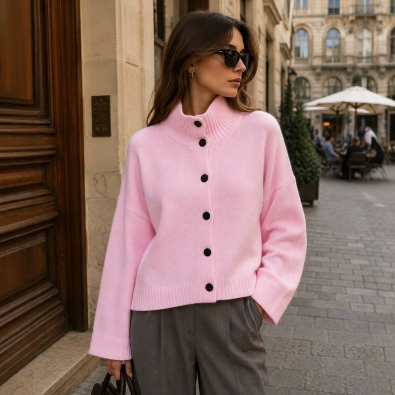 Russian cross-border wholesale high-neck knitted cardigan for women, new autumn and winter style, loose casual lazy style thick sweater coat Russian cross-border wholesale high-neck knitted cardigan for women, new autumn and winter style, loose casual lazy style thick sweater coat