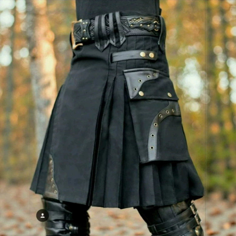 English Traditional Waist-Cinching Belt with Pleated Design, Versatile and Versatile, for Men's Festival Skirts