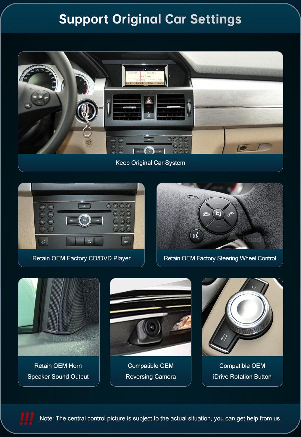 RoadTop Wireless CarPlay Screen For Mercedes-Benz GLK 2008-2012 NTG4.0 Display