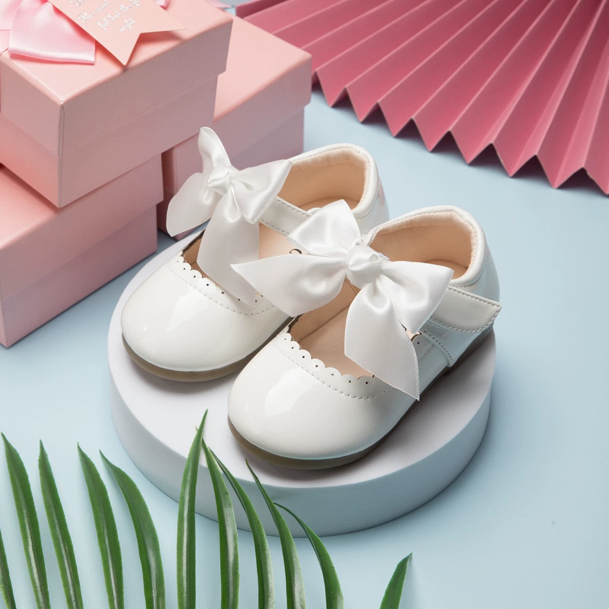 Shoes with bow, children's non-slip footwear for princess for leather shoes for early age, soft sole
