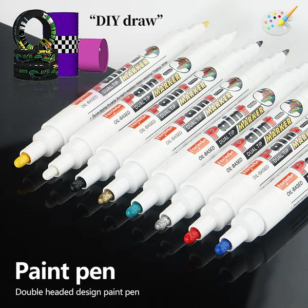 Cross-Border Hot Selling Double-Ended Paint Pen Tire Marking Pen Car Touch-Up Pen Waterproof Non-Fading Industrial Paint Pen