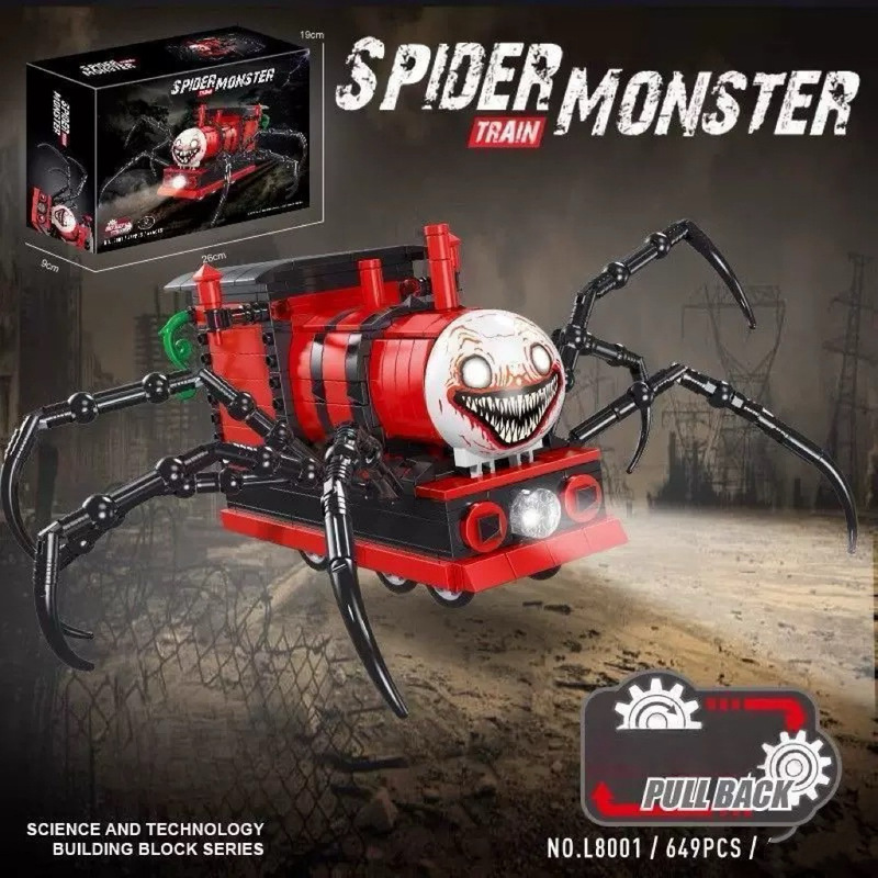 Cross-Border L8001 Char Horrific Game Small Train Building Blocks Educational Toy Mutant Spider Pull Back Boy
