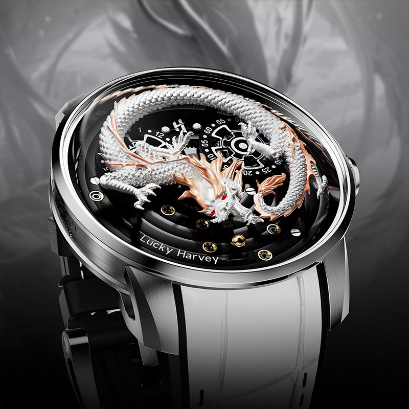 Lucky Harvey Master Craftsmanship Series Platinum Dragon Men's Automatic Mechanical Watch