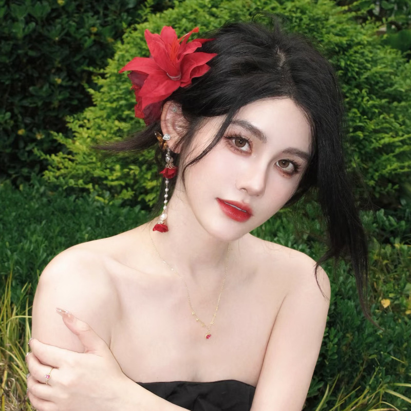 新しい中国風の赤い牡丹の花の真珠のタッセルヘアピンレトロなハイエンドの気質ヘアサイドクリップ古代スタイルの頭飾り|undefined
