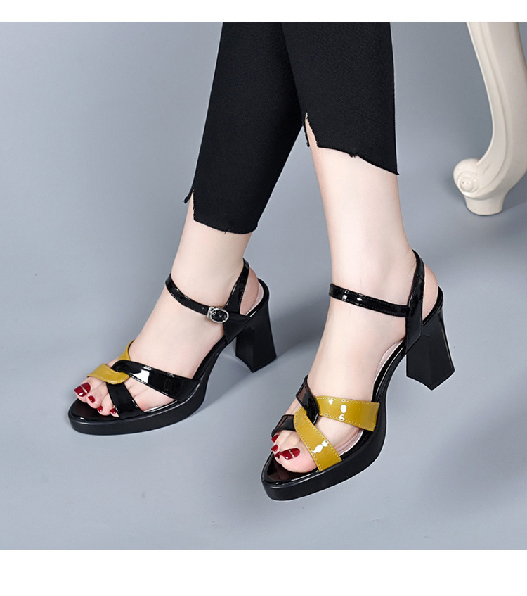 Sandal cao gót nữ quai ngang da thật đế platform tăng chiều cao — Màu đen chi tiết 5