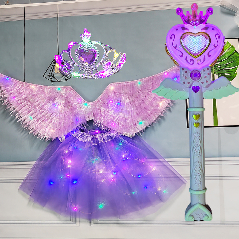 Seis días, tela luminosa, alas de ángel, niña, espectáculo luminoso, adornos de espalda, luces de Halloween para niños, alas de neón