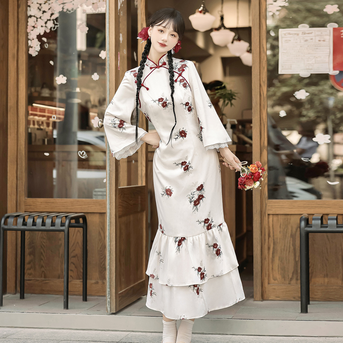 Diseño original Camellia Yuxiang nuevo estilo chino de mujer estilo nacional diario nuevo conjunto de vestido de capa X164