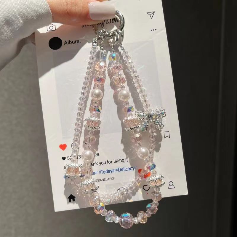高级感水晶手机链条爱心水钻双链挂饰手机壳挂绳钥匙扣包挂件防丢