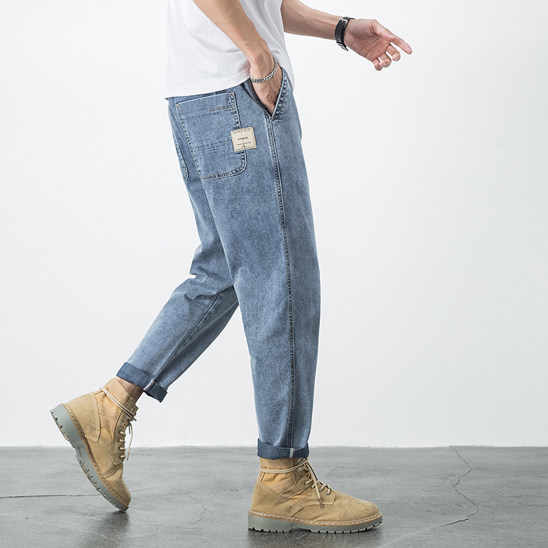 Heißverkaufte, übergroße, bestickte Herrenjeans mit elastischem Bund für Herren. 9-Punkt-Fat-Jeans in Übergröße für Vielseitigkeit für Herren_voghion.com