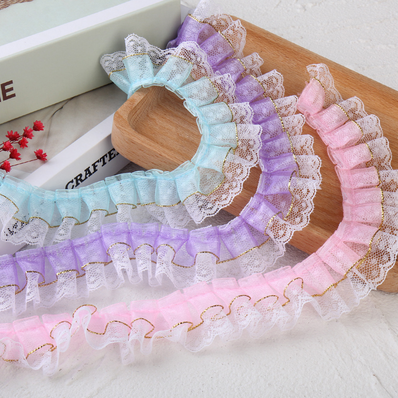 現物3.5cm金辺雪紗波点レース玩具家紡織バッグ工芸アクセサリースカート割引レース