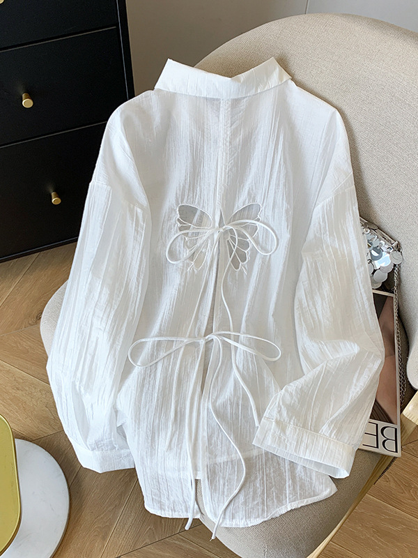 Butterfly Tie-Up Split Hem Sun Protection Shirt for Women, New Summer Thin Style Outerwear with a Unique Design, Long-Sleeve Cardigan Jacket