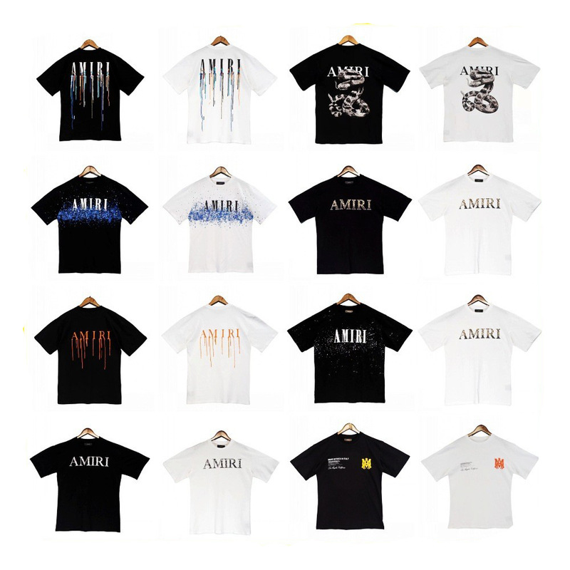 Cross-border wholesale JB AMIRI splash ink flow paint camouflage starry graffiti letters short sleeve high street sweethearts T-shirt tide