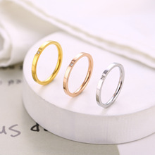 日韩时尚钛钢一粒钻戒指女简约玫瑰金情侣对戒不锈钢指环手饰品