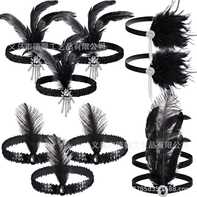 1920 s Audrey Hepburn Decorative Feather Headband Hair Accessories Gatsby Party Black Feather Hair Accessories 1920 s Audrey Hepburn Decorative Feather Headband Hair Accessories Gatsby Party Black Feather Hair Accessories