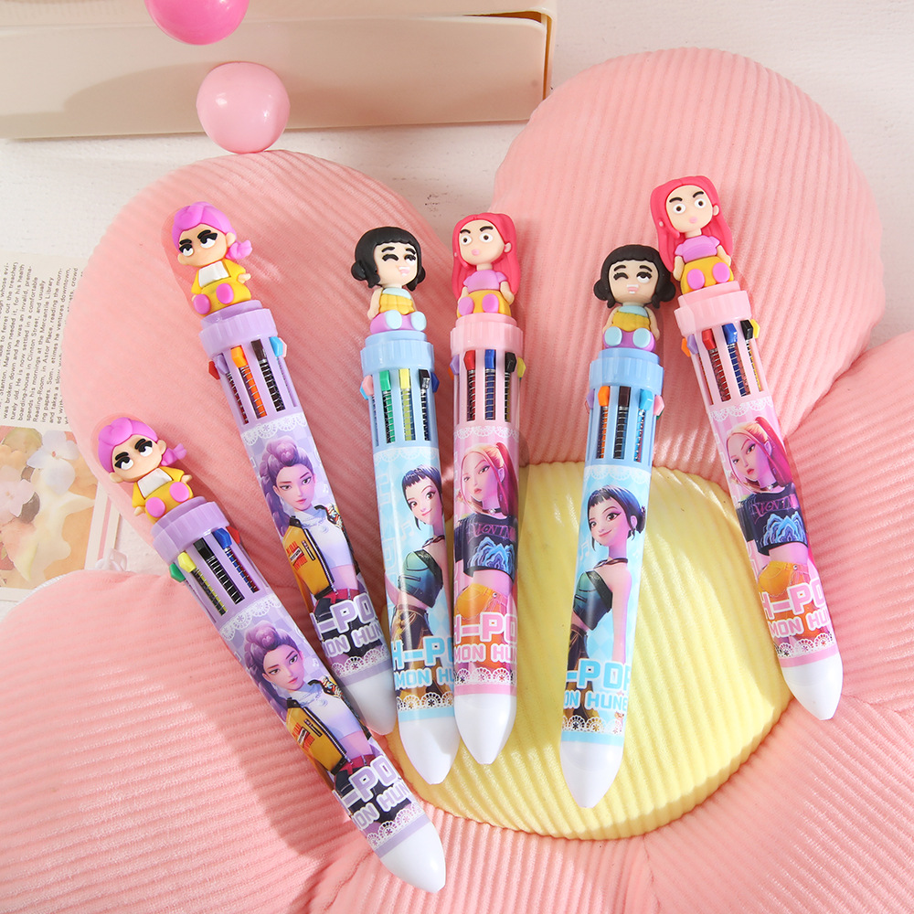 Nuevo grupo de caza de brujas bolígrafo de 10 colores estereoscópico plástico suave tipo de prensa bolígrafo creativo bolígrafo de mano explosivo