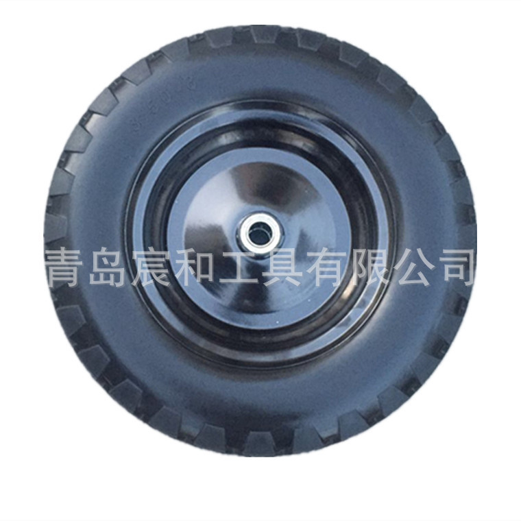 14寸PU发泡轮 3.50-8聚氨酯免充气实心轮 手推车独轮车铁轮毂轮子