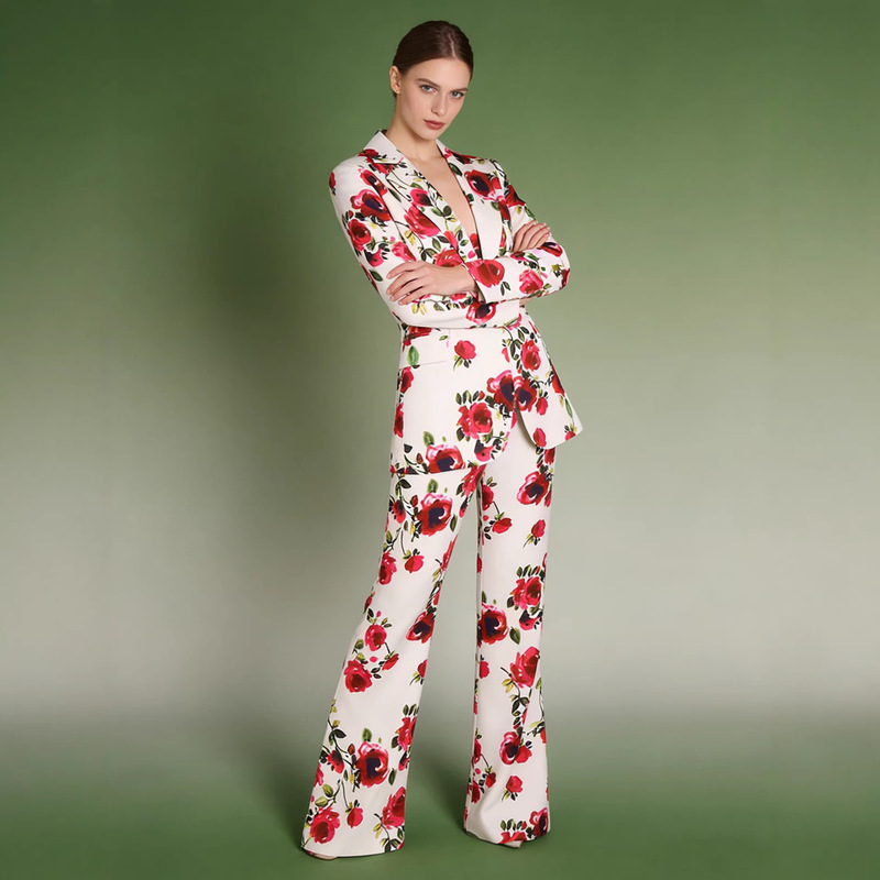 European and American Style Dresses, Ladylike Rose Print Three-Piece Set, Summer Resort Style Suit, Wide-Leg Pants Set Wholesale European and American Style Dresses, Ladylike Rose Print Three-Piece Set, Summer Resort Style Suit, Wide-Leg Pants Set Wholesale