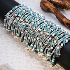 歐美時尚夏日沙灘度假風海龜腳鏈個性簡約松石海豚吊墜多層腳鏈女