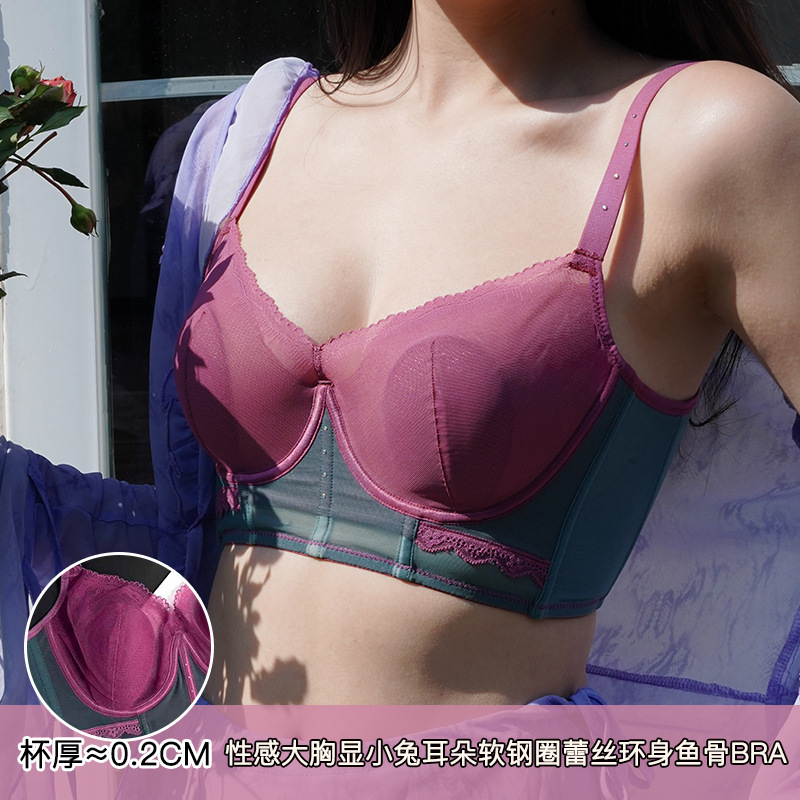 Sexy Crystal Cup Bra for Large Busts, Minimizing Bra for Women with Large U-Back Support and Lift Bra Set 8842