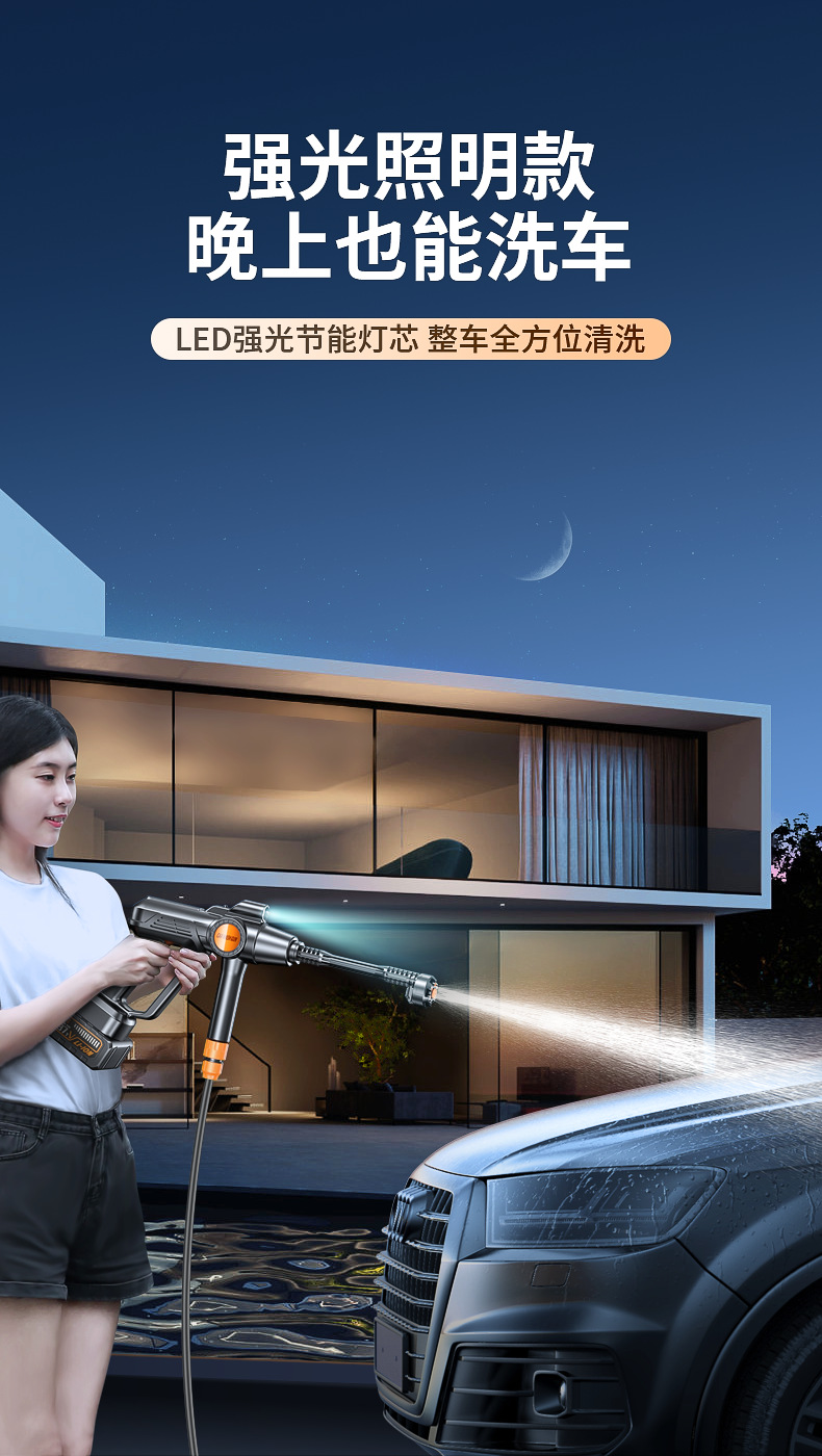 Wireless Car Washing Machine, High-Pressure Water Gun for Car Washing, Household Floor Cleaning, Electric Water Gun with Lithium Battery, Brushless Motor