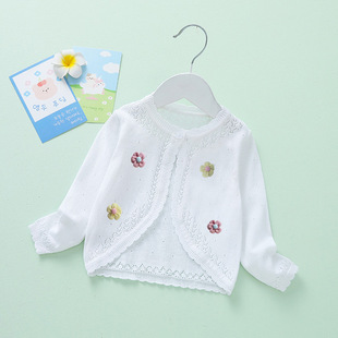 Children's and Girls' Air-conditioning Shirt Knitted Western-style Hollow Shoulder Waistcoat Spring and Summer Sunscreen Long-sleeved Cardigan Small Shawl