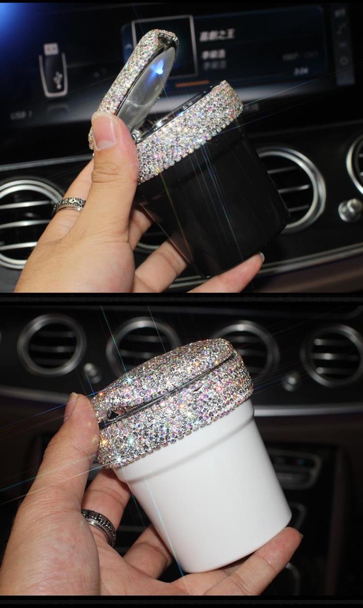 Diamond-encrusted car ashtray with led light luminous multifunctional car ashtray car interior car supplies
