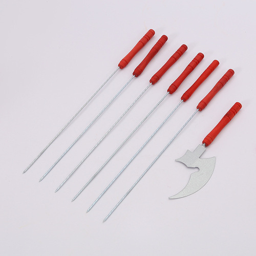 Stainless steel wooden handle barbecue tools 12pcs multi-purpose needle mutton kebab barbecue skewers wholesale