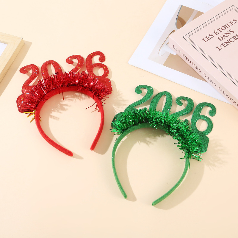 国境を越えたクリスマスヘッドバンド、ホリデーパーティー装飾小道具、2026年新年数字ヘッドバンド、クリスマスメガネ、メーカー卸売|undefined