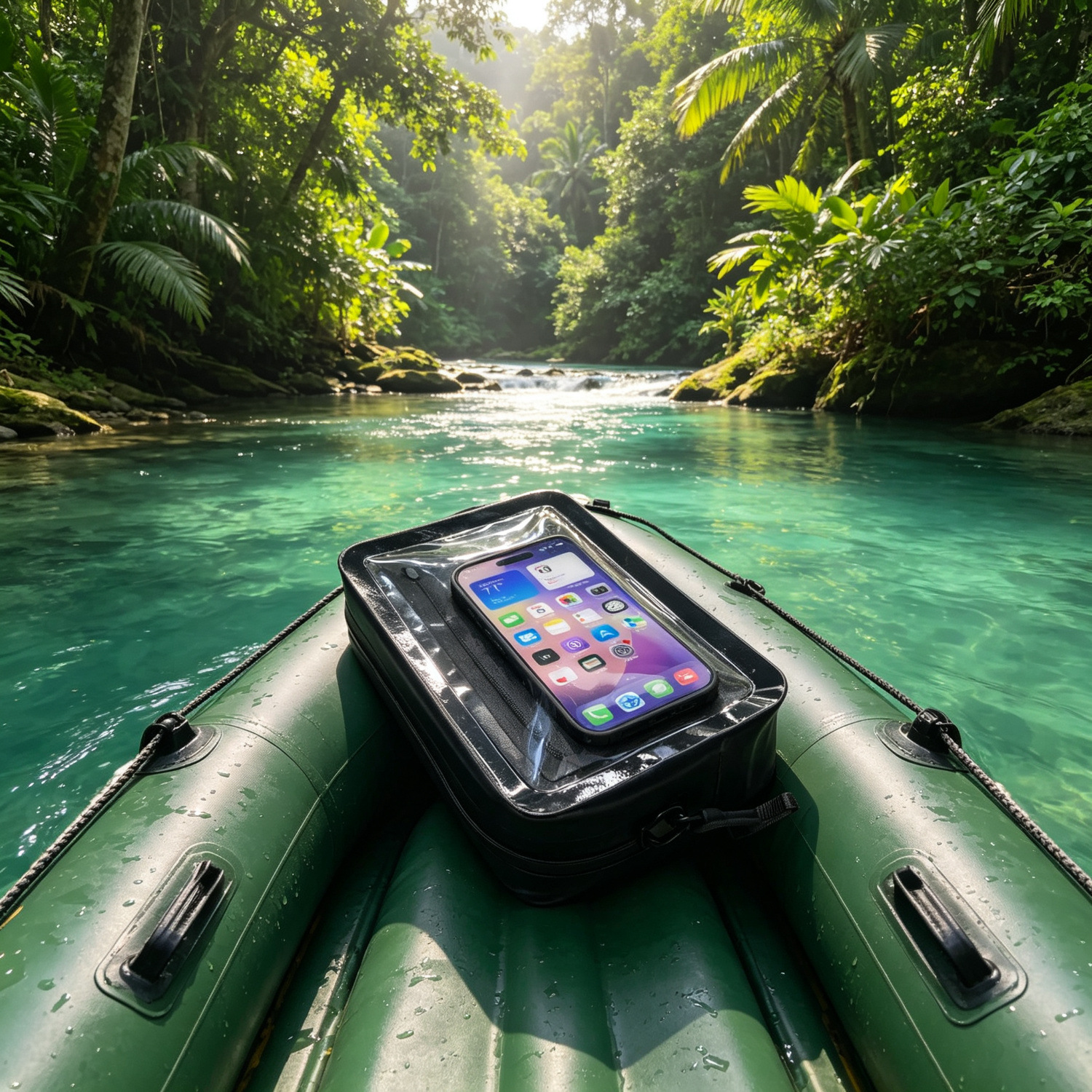 Outdoor waterproof phone pouch, transparent and touchscreen-compatible, portable storage bag for swimming and rafting, with a sealed zipper for coins and ID cards