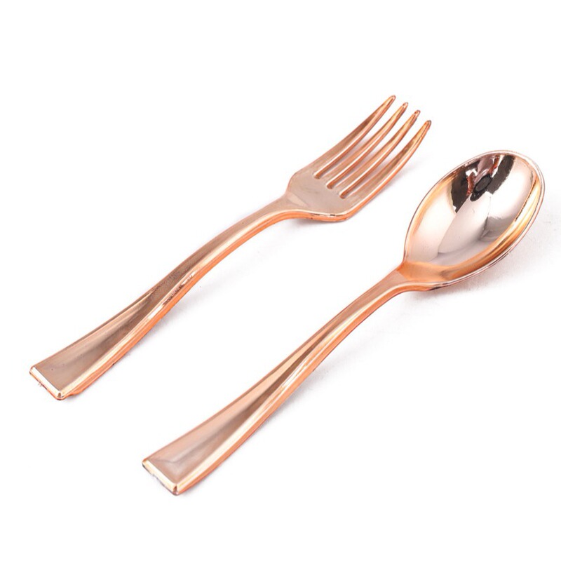 Disposable Fork Gold Imitation Metal Pudding Spoon Dessert Spoon Mini Fork Fruit Small Fork Plastic Plating 24 pcs