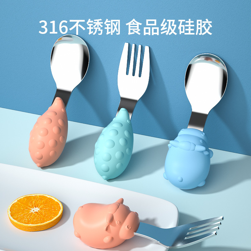 宝宝学吃饭训练勺子婴儿短柄勺叉餐具套装儿童辅食勺儿童餐具OEM|ms