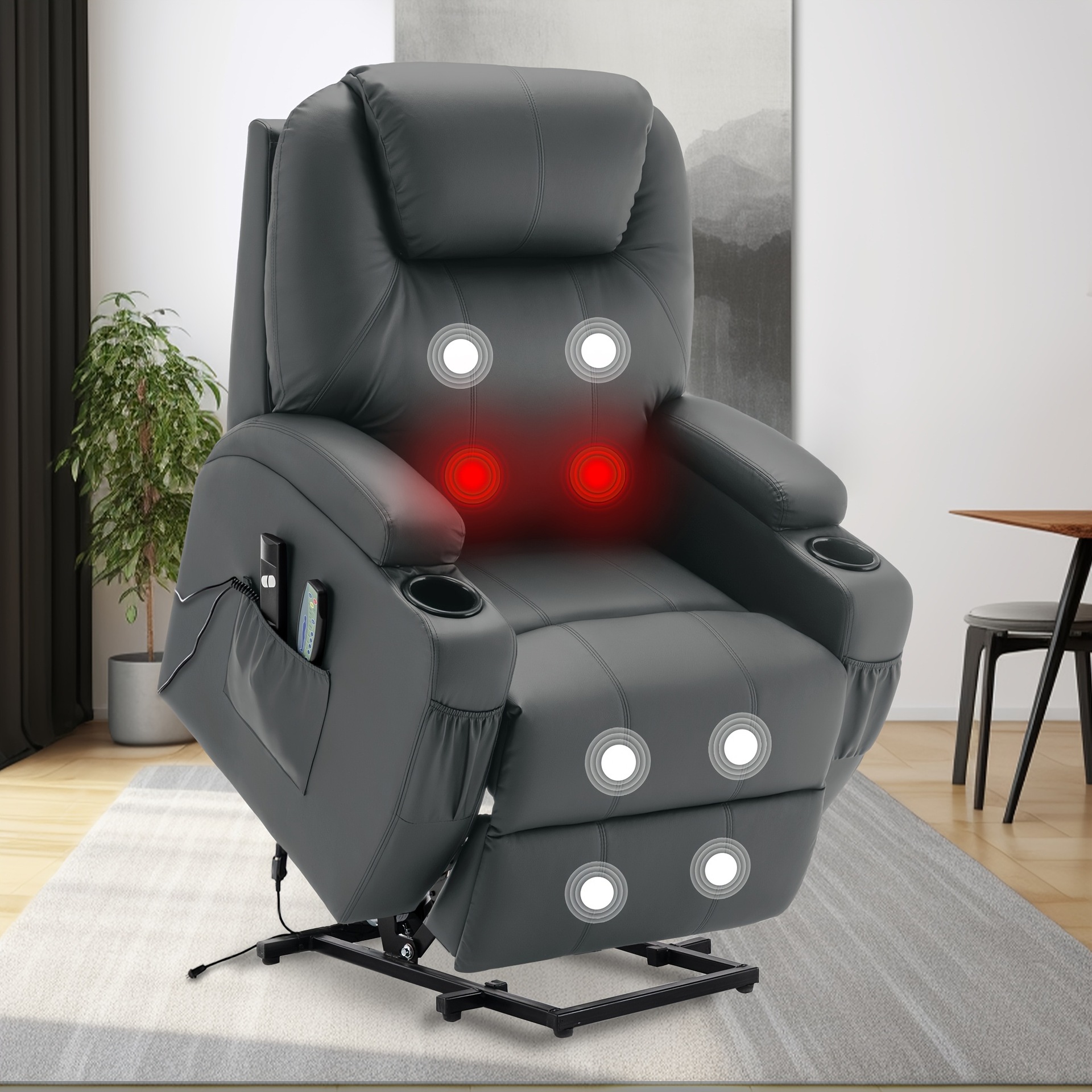 Black Power Lift Recliner Chair con Massage Heat Function