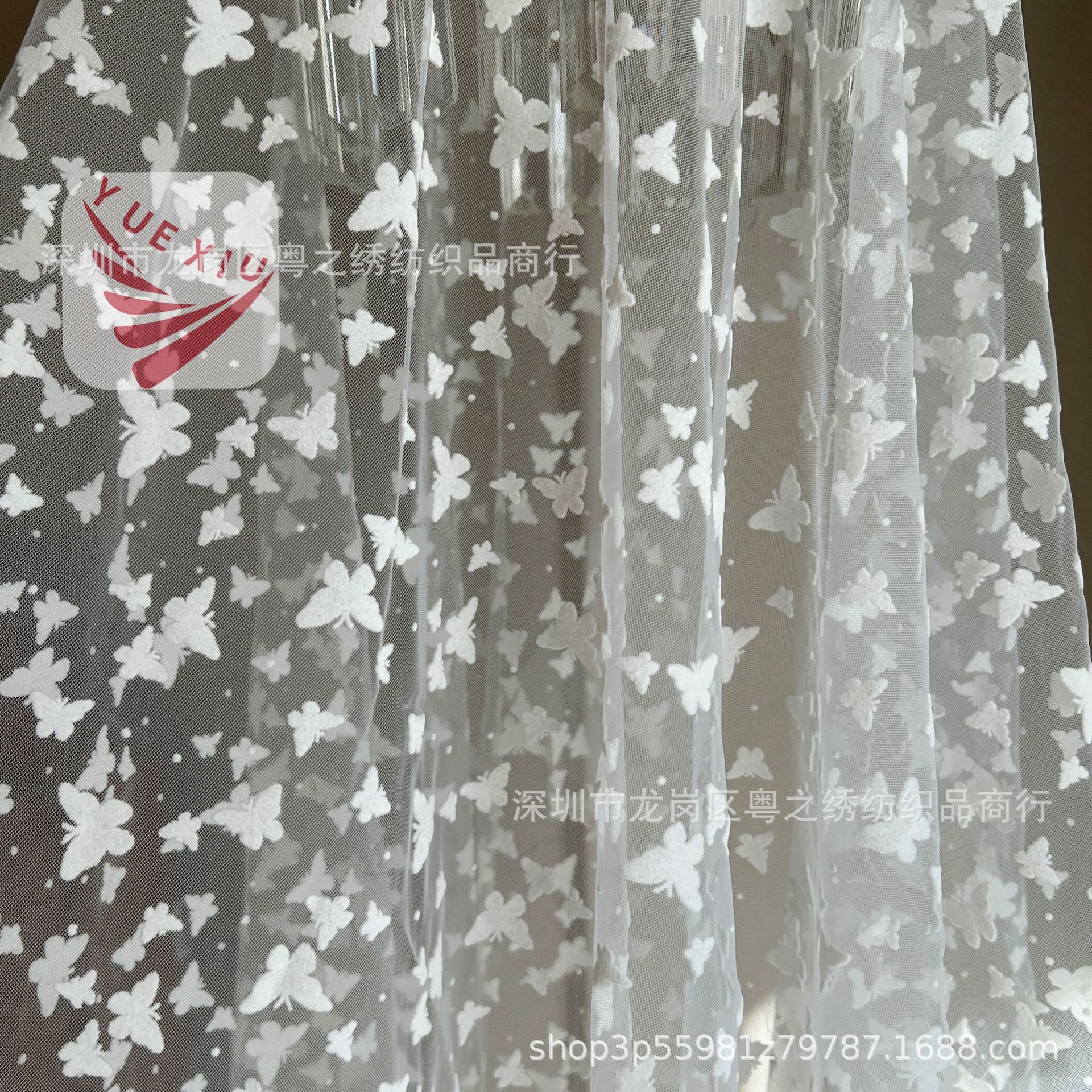 中大蕾丝网布 材料大小蝴蝶植绒网纱面料头纱婚纱洛丽塔裙装布料