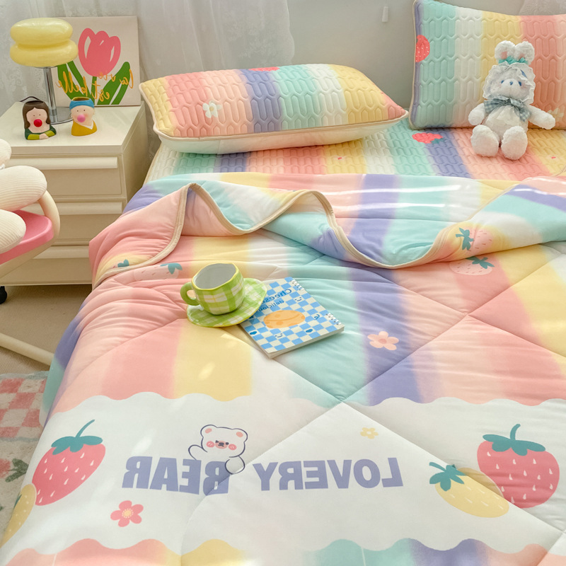 Juego de cuatro piezas de seda de hielo de verano, edredón fresco de verano, nuevo juego de cama de sábanas de látex de verano 2025