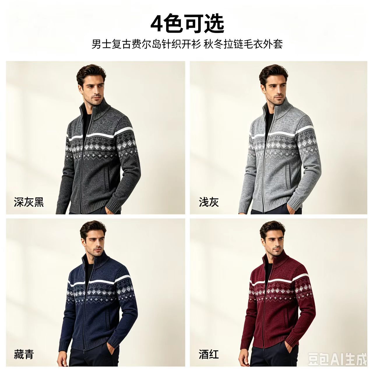 Cárdigan ajustado de jacquard para hombre, estilo casual, para otoño e invierno, de manga larga, urbano, cómodo para el día a día, tejido transpirable.