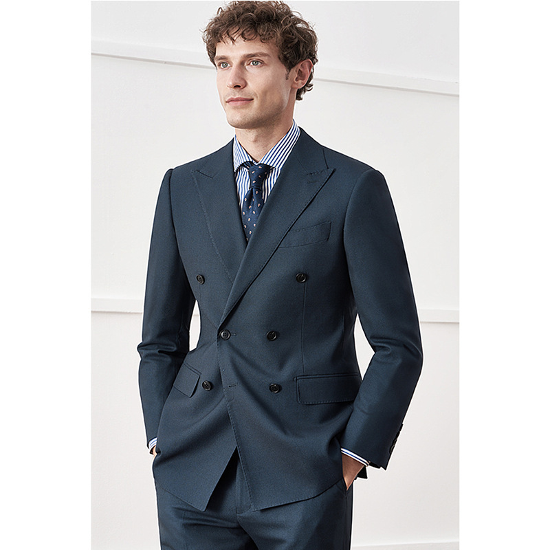 New European-style Double-breasted Suit Men's Bird Eye Pattern Business Casual Suit Slim-fit Groom Wedding Dress
