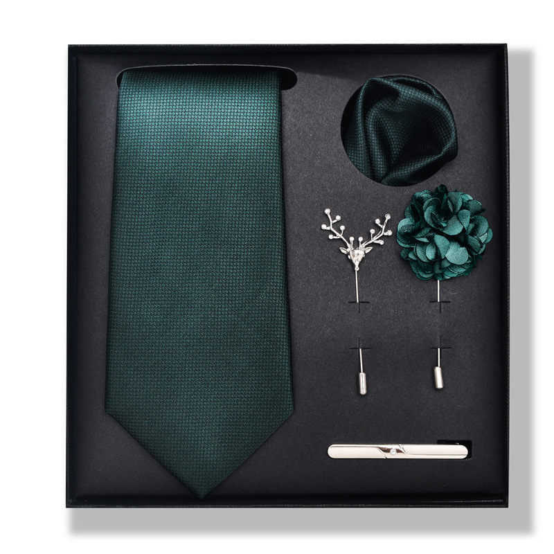 2024-es új divatos, divatos nyakkendő, üzletember, divatos tiszta színű, csíkos kesudió nyakkendő, 6 részes díszdobozban négyzet alakú sál nyakkendőkapcsos mellszett_voghion.com