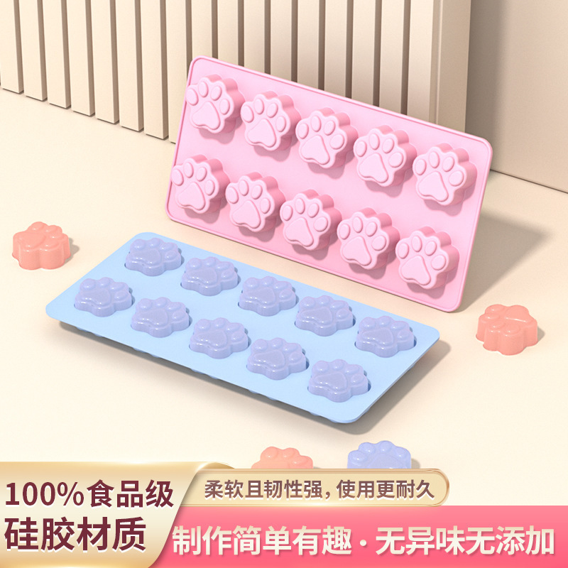 跨境硅膠蛋糕模10連貓爪巧克力餅乾冰格DIY烘焙模具廠家直銷批發