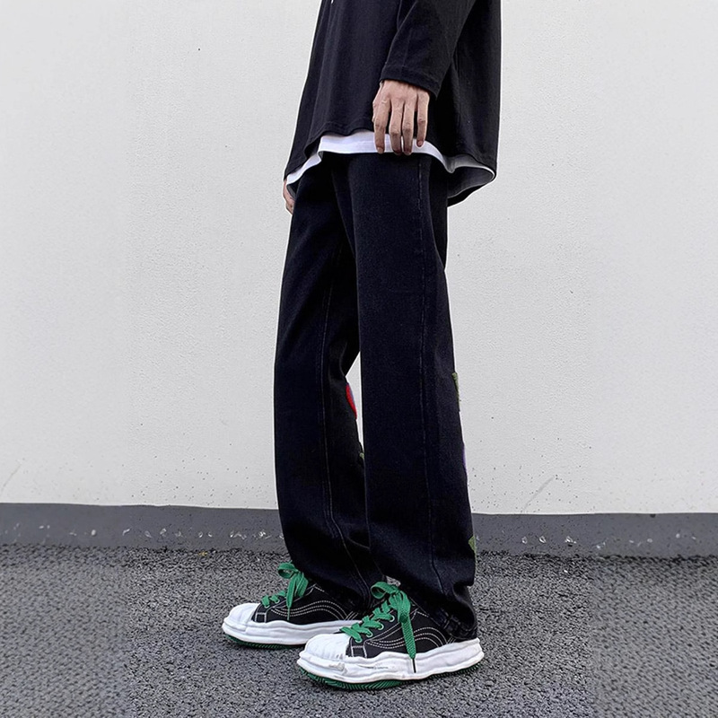 National Fashion American Vibe Pants High Street Fashion Brand Yellow Mud Dye Star Embroidered Jeans Men's Niche Straight Pants National Fashion American Vibe Pants High Street Fashion Brand Yellow Mud Dye Star Embroidered Jeans Men's Niche Straight Pants